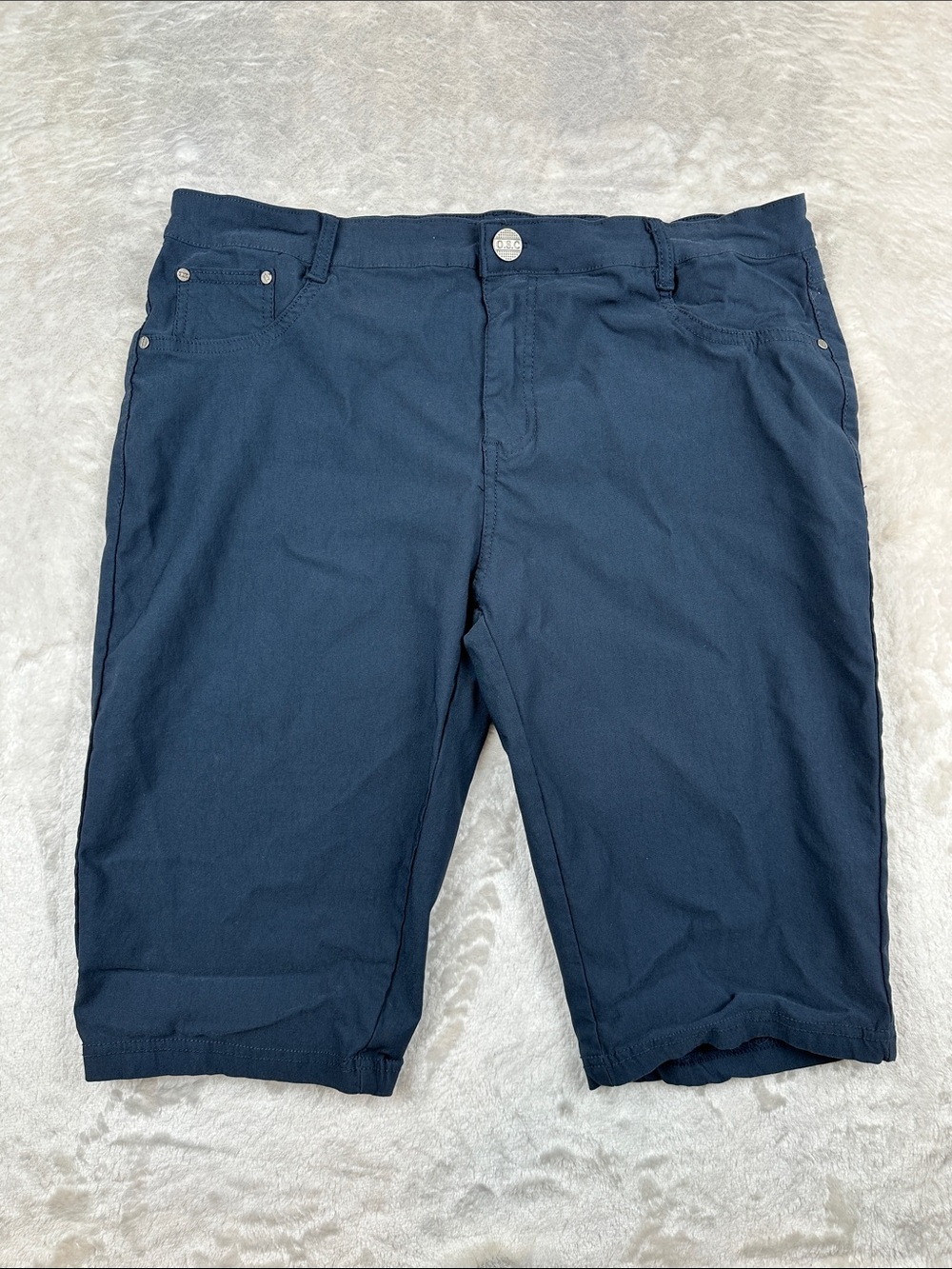 O.S.C. Womens Bermuda Shorts Size 22 Navy Blue Stretch Cotton Blend Plus Size